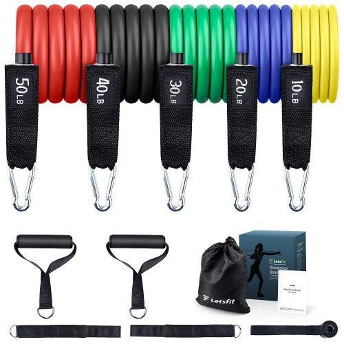 LETSFIT Stackable Resistance Exercise Bands Set with Handles, Door Anchor, Ankle Straps and Carry Bag, 5 Color Exercise Bands, 2 Cushioned Handles, 10-50LBS (5 Pack) - Toytexx LETSFIT Stackable Resistance Exercise Bands Set with Handles, Door Anchor, Ankle Straps and Carry Bag, 5 Color Exercise Bands, 2 Cushioned Handles, 10-50LBS (5 Pack) - Toytexx